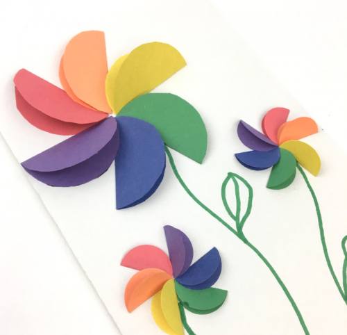 Радужные цветы - аппликация из цветной бумаги